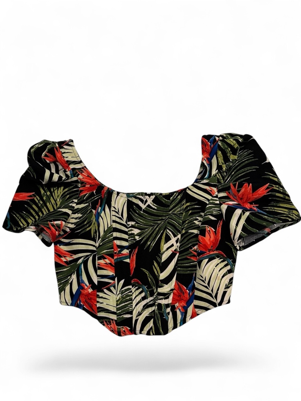 Milk & Honey Square Neck Corseted Tropical Floral Crop Top w/Puff Sleeve SZ. S